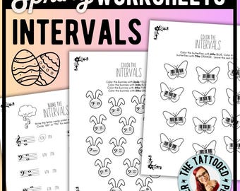 Fichas de trabajo de música de primavera / Intervalos / Teoría musical elemental para piano / Pascua Abril Mayo