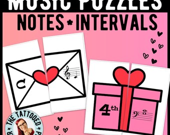 Valentine's Day Music Theory Puzzles | Notes Intervals Keys Heart Flashcards