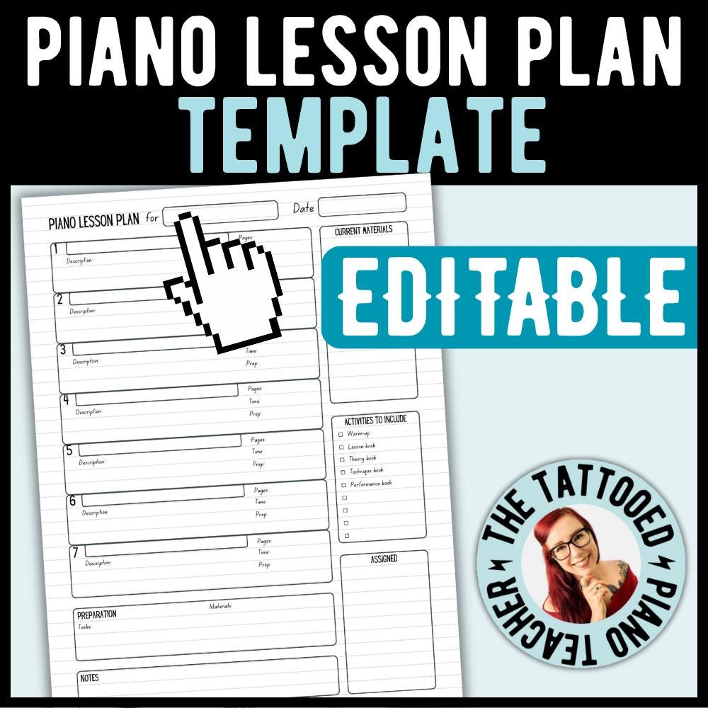 Editable Piano Lesson Template Digital Planner for Teachers (PDF)