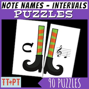 Halloween Music Game | Music Theory Flashcards Puzzles| Notes, Intervals, Piano Key Names, Music Symbols & Terms Flash Cards