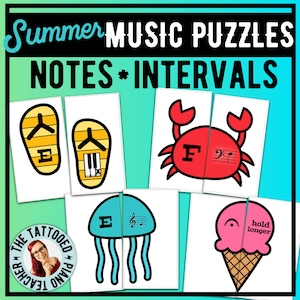 Summer Music Theory Puzzles | Notes Intervals Keys Symbols Flashcards for Piano Students