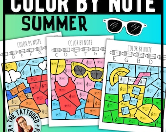 Summer Coloring Pages | Color By Code Music Notes | 3 Levels