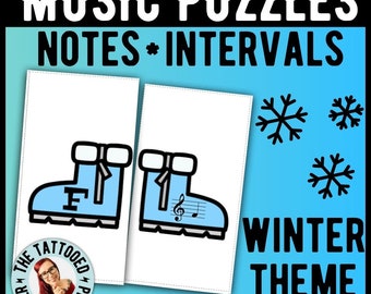 Winter Music Game | Music Theory Puzzles | Notes Intervals Key Names Flashcards