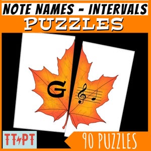 Fall Music Game | Music Theory Flashcards Puzzles | Notes, Intervals, Piano Key Names, Music Symbols & Terms