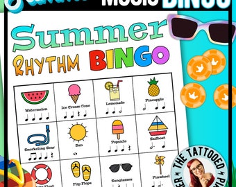 Sommer Rhythmus Musik Bingo Spiel: Anfänger Notenwerte (PDF Download)
