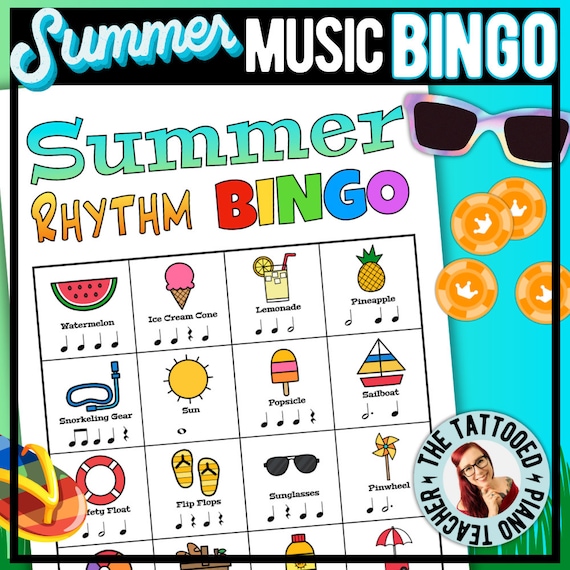 Summer Rhythm Music Bingo Game: Beginner Note Values (PDF Download)