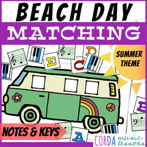 MUSIC THEORY PUZZLES | Summer Beach Matching Game: Notes, Key Names [Primary Piano]