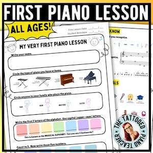 First Piano Lesson Interview Worksheet | New Piano Student Survey | 3 Versions for All Ages