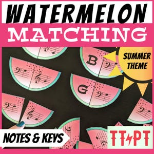 MUSIC THEORY PUZZLES | Summer Watermelon Matching Game: Notes/Key Names [Primer Piano]