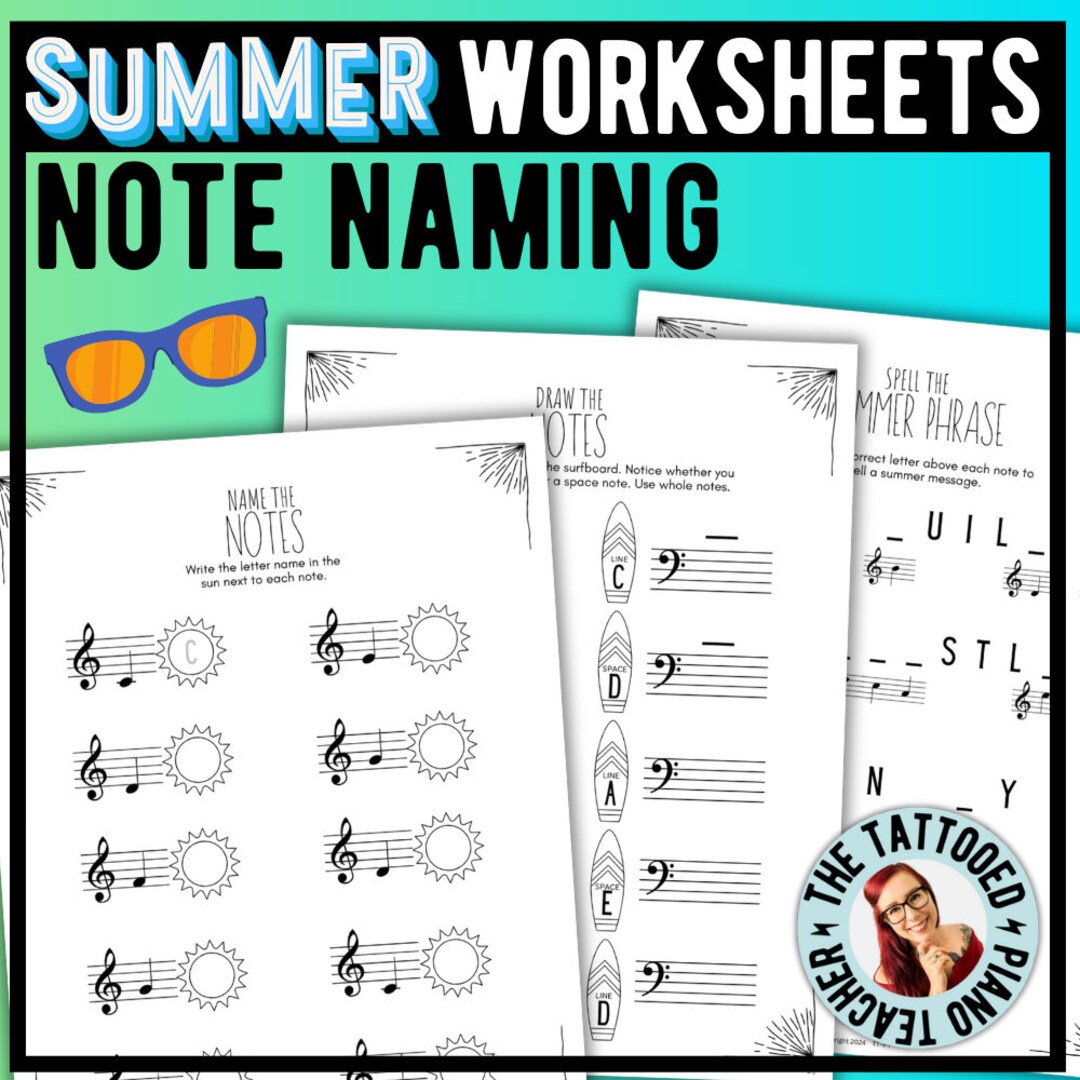 Summer Music Worksheets | Note Naming [beginner Piano Worksheets] Beach ...
