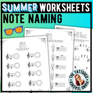 Hojas de trabajo de música de verano/Nombre de notas [Hojas de trabajo de piano para principiantes] Tema de playa, notas sobre el pentagrama