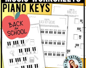 Hojas de trabajo de teoría musical sobre las teclas del piano / Piano para principiantes (imprimibles)