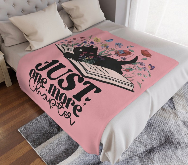Personalized Just One More Chapter Blanket, Bookish Gifts, Cute Cat