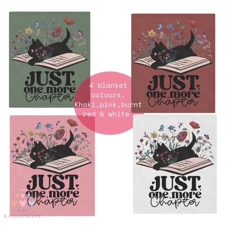 Personalized Just One More Chapter Blanket, Bookish Gifts, Cute Cat