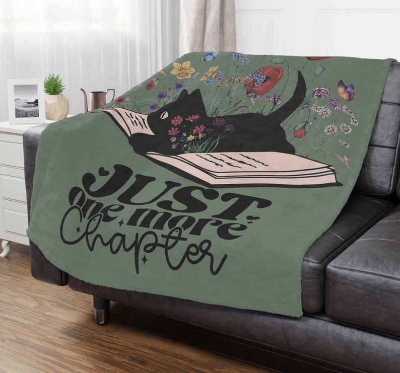Personalized Just One More Chapter Blanket, Bookish Gifts, Cute Cat