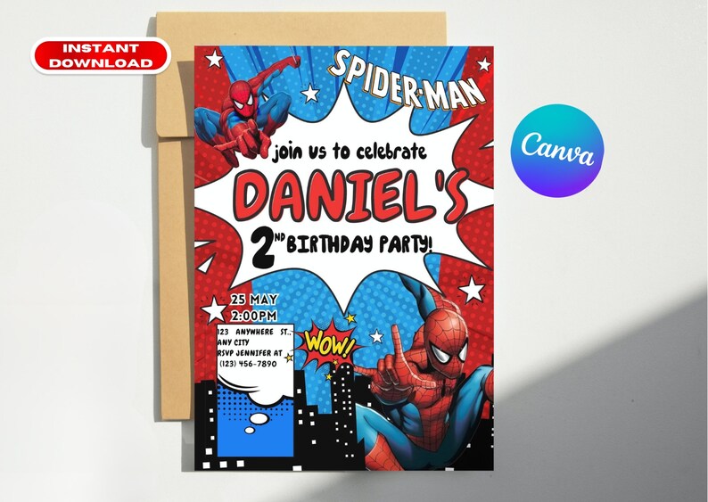 Editable Spiderman Birthday Invitation Printable Birthday Etsy