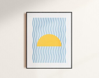 Geometric River and Sun Print: Modern Meditation Art (Digital Download)