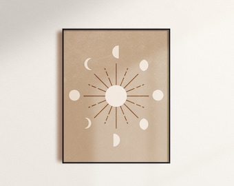 Seasons Print, Modern Wall Art, Printable Geometric Art, Symbolic Moon Phases, Meditation Poster 1.7