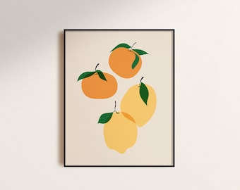 Citrus Fruit Print: Modern Geometric Wall Art (Digital Download)