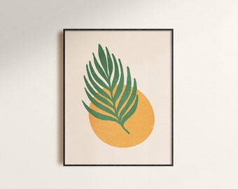 Grove Print: Modern Palm Leaf & Sun Geometric Art (Digital Download)