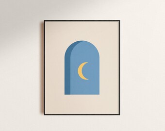 Geometric Moon Print: Modern Meditation Art (Digital Download)