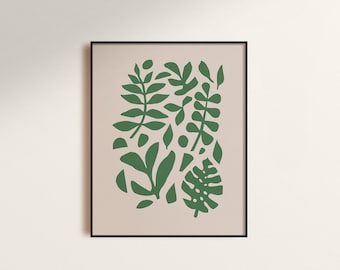 Verdant Plant Print: Beige Modern Wall Art (Digital Download)