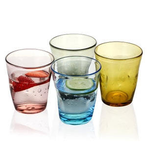 Colorful Pinch Bubble Tumblers & Water Glasses 11 oz. Hand Blown Solid Color Vintage Fancy Glassware
