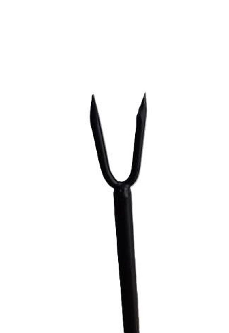 May include: A black metal hook with a U-shaped top and a long, thin shaft.