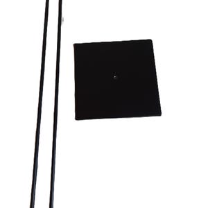 May include: Two black metal poles with a black square base. The poles are telescoping and can be adjusted to different heights. The base has a small hole in the center.