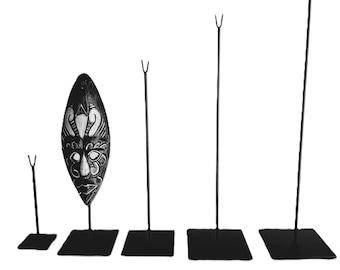 Socle pour masque africain en bois, présentoir, support tout métal, plusieurs hauteurs aux choix. Convient à tous types de masques