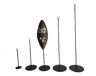 Base for African wooden mask, sculpture, display stand, all-metal support, several heights to choose from.