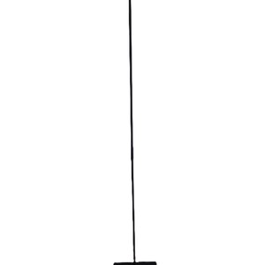 May include: Black metal stand with a square base and a long, thin rod extending upwards. The rod has a hook at the top.