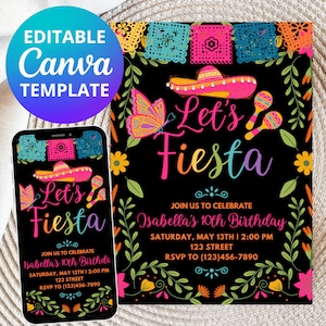 Editable Birthday Party Invitation | Fiesta Invitation | Any Age | Mexican theme Invitation | CANVA TEMPLATE | Instant Download