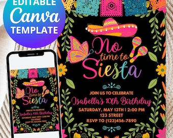 Editable Birthday Party Invitation | Fiesta Invitation | Any Age | Mexican theme Invitation | CANVA TEMPLATE | Instant Download