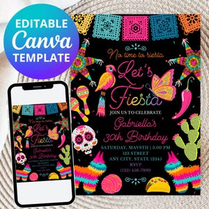 Editable Birthday Party Invitation | Fiesta Invitation | Any Age | Mexican theme Invitation | CANVA TEMPLATE | Instant Download