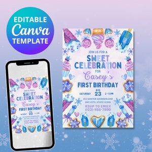 Winter Sweet Celebration, frozen, Candy, Ice cream, canva template, instant download