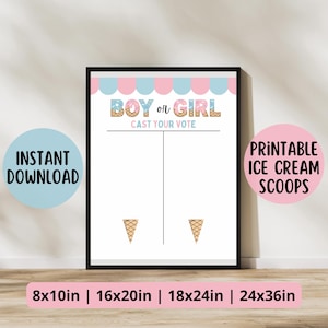 Cast Your Vote Sign, What&#39;s the scoop?Ice Cream Gender Reveal, Baby Shower, 8x10in, 16x20in, 18x24in, 24x36in Boy or Girl?, Instant Download