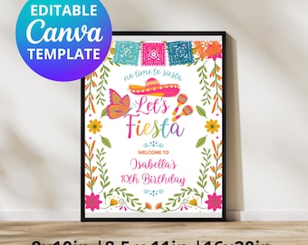 No Time To Siesta Let&#39;s Fiesta Welcome Party Sign, Editable Template, 8x10, 8.5x11, 16x20, Canva Template, instant download