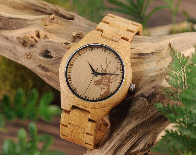 Bamboo Wooden Watch | Gift birthday or anniversary | Personalised handmade engraved, present, eco friendly, minimalist watch - unique gifts