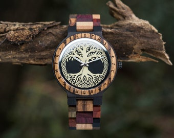 Reloj de madera Árbol de la vida / Regalo de cumpleaños o aniversario / Joyería personalizada grabada a mano
