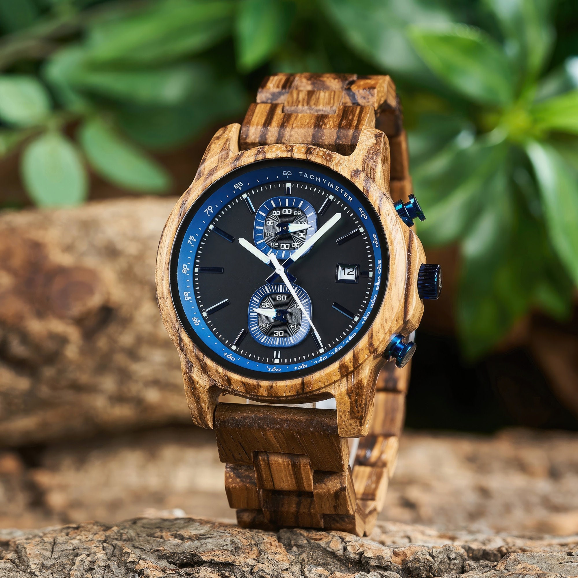 Blue and wood watch online