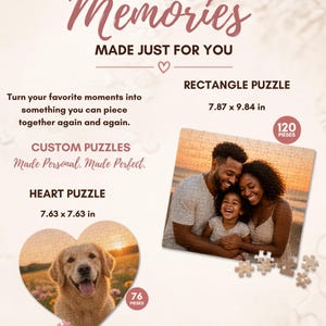 Personalized Photo Puzzle, Custom Picture Keepsake, Heart Shaped, Rectangular Shape, Family Memory Gift, Anniversary Present