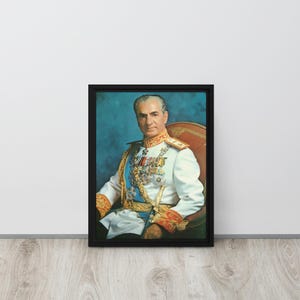 Retrato em tela de Mohammad Reza Pahlavi | Arte histórica persa | Decoração de parede do Xá do Irã
