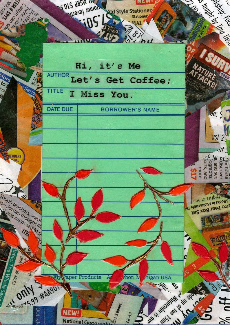 Library Themed Greeting Card, Friendship, Collage, Handmade, Book Art