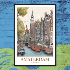 Amsterdam Canal Art Print: Netherlands Travel Poster