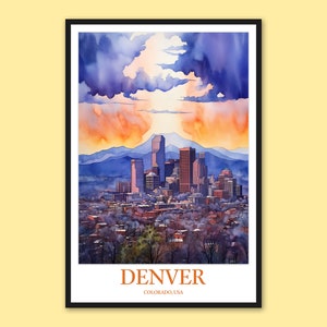 Denver Wall Decor Denver Travel Print Wall Art Denver Poster Denver Print Denver Travel Wall Art Colorado Wall Art Denver Skyline Sunset Art