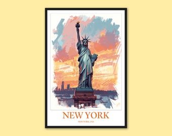 Statue of Liberty Art Print: New York City Travel Poster (8x8) - Etsy