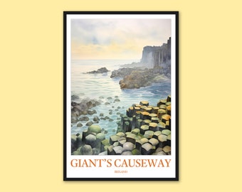 Giant's Causeway Print: Ireland Travel Poster, Hexagonal Stones Wall Art