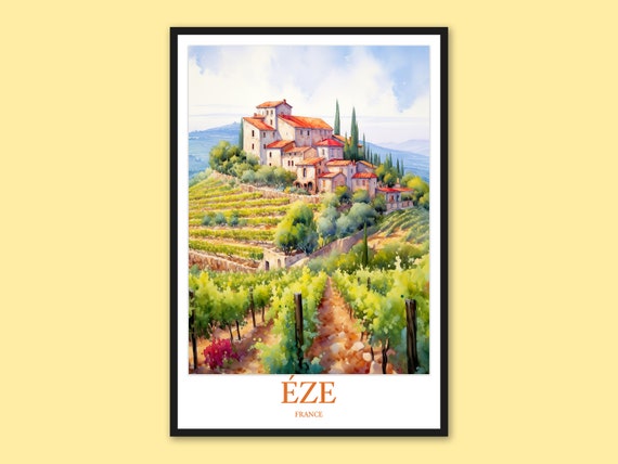 Éze Village Print: France Travel Poster, Vineyard Wall Art - Etsy
