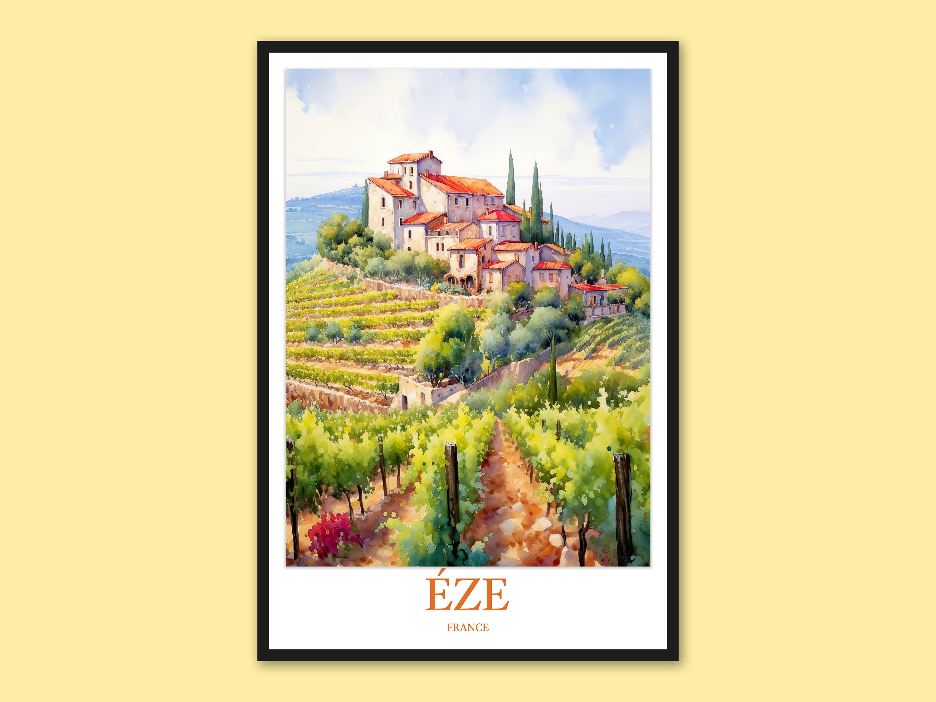Éze Village Print: France Travel Poster, Vineyard Wall Art - Etsy